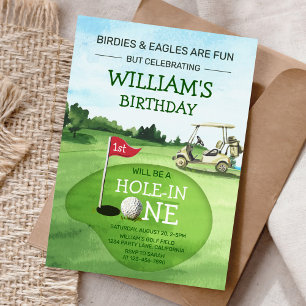 Green Hole-In-One Golf 1st Birthday Par-tee Invitation