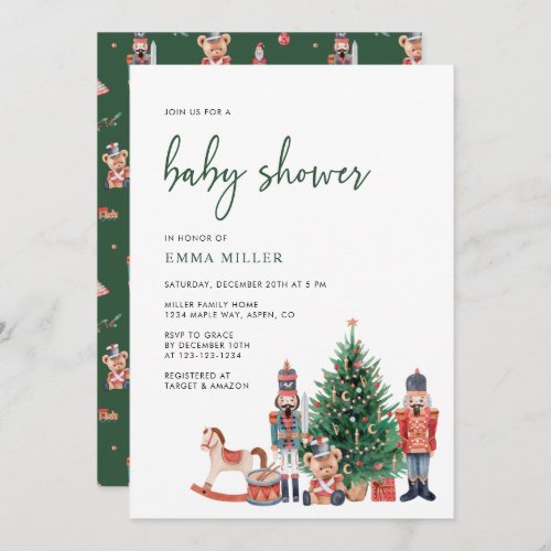 Green Holiday Baby Shower Invitation