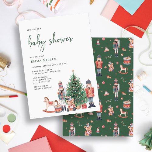 Green Holiday Baby Shower Invitation