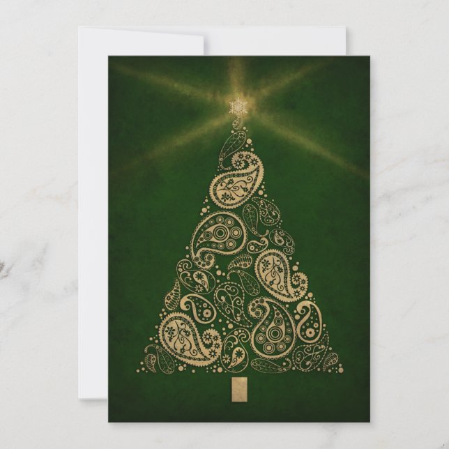 Green Holiday Card with Paisley Tree (Front)
