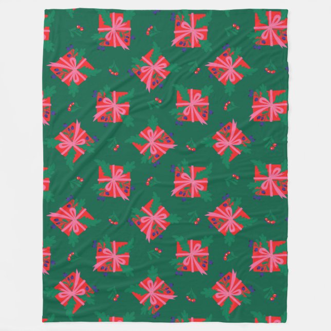 Green Holiday Christmas Fleece Blanket (Front)