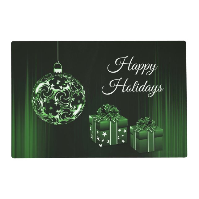 Green Holiday Christmas Ornament Placemat (Front)