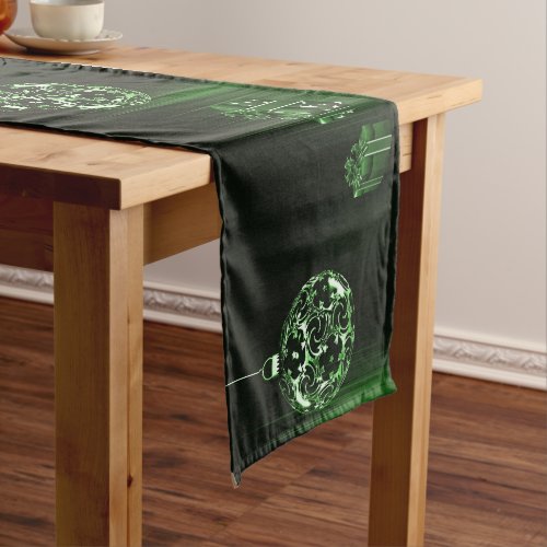 Green Holiday Christmas Ornament Table Runner