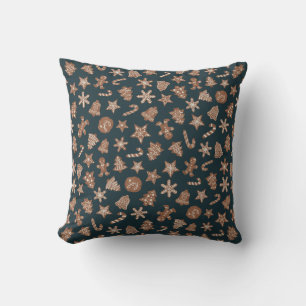 Green Holiday Cookies Pattern Throw Pillow