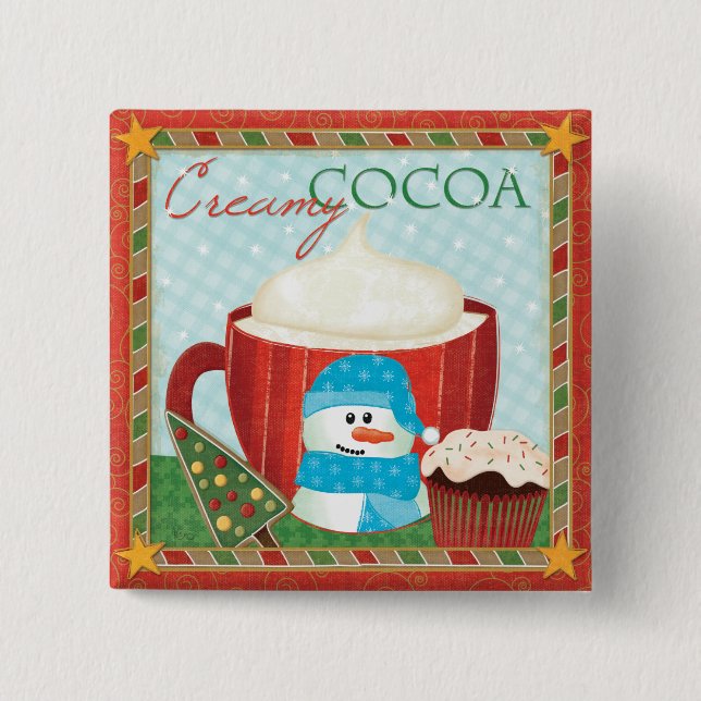 Green Holiday Cup with Hot Cocoa Pinback Button (Front)