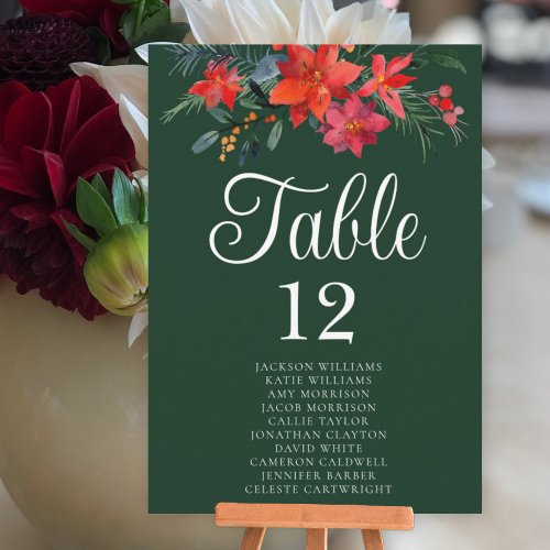 Green Holiday Floral Wedding Table Card with Names