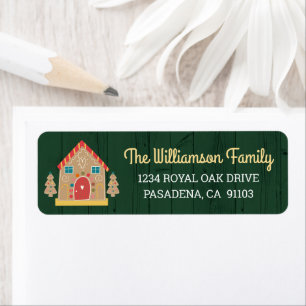 Green Holiday Gingerbread House Rustic Script Cute Label