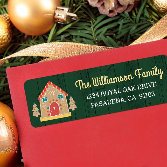 Green Holiday Gingerbread House Rustic Script Cute Label (Creator Uploaded)