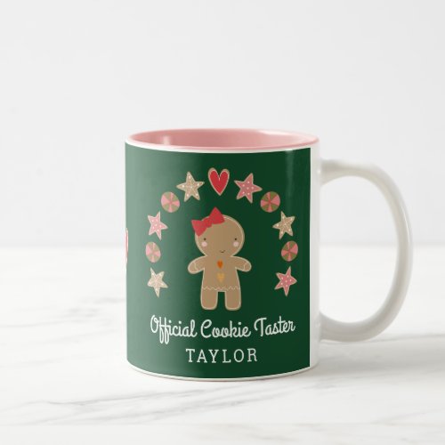 Green Holiday Gingerbread Official Cookie Taster Two_Tone Coffee Mug