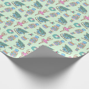 Green Holiday Nutcracker Ballerina Pattern Wrapping Paper