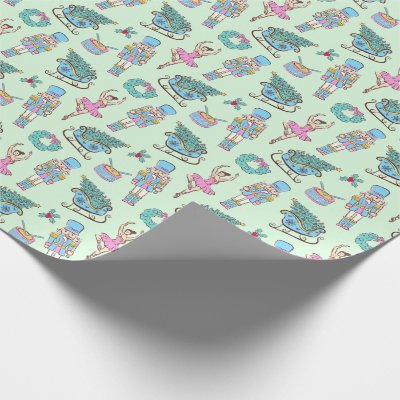 Green Holiday Nutcracker Ballerina Pattern Wrapping Paper