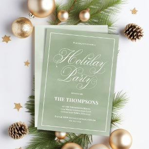 Green Holiday Party Calligraphy Script Invitation
