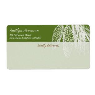 Green holiday pine cones needles elegant shipping label