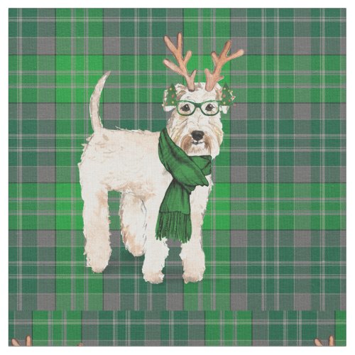 Green Holiday Plaid and Wheaten Terrier Christmas Fabric