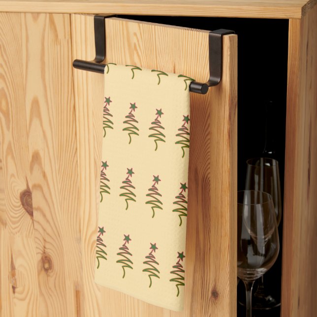 Green Holiday Scribble Tree + Star Cream    Kitchen Towel (Thirds Fold)