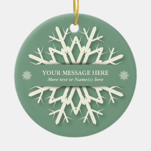 Green Holiday Snowflake  Name and Message Photo Ceramic Ornament