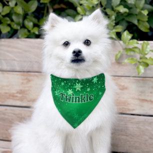 Green Holiday Stars Dog Name Pet Bandana Collar