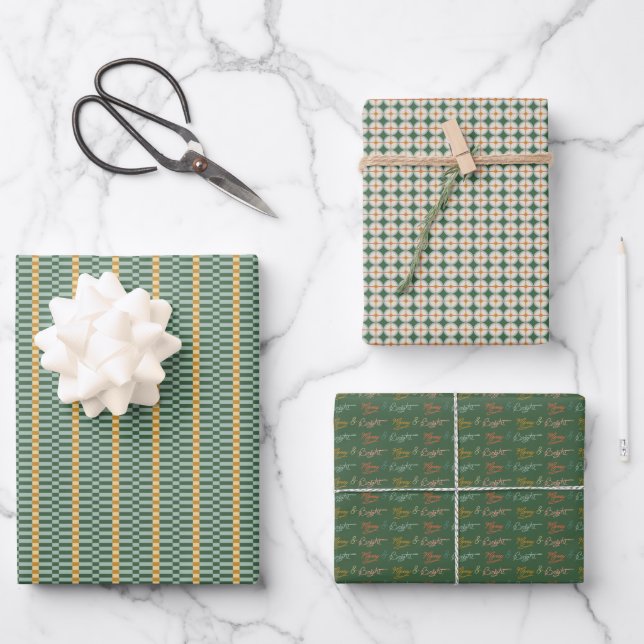 Green Holiday Themed Wrapping Paper Sheets (Front)