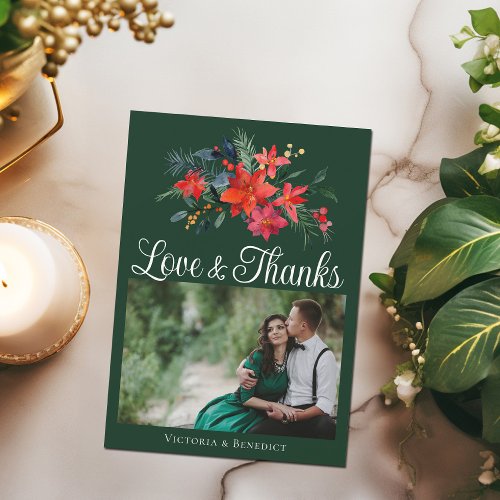 Green Holiday Wedding Photo Love  Thanks Thank You Card