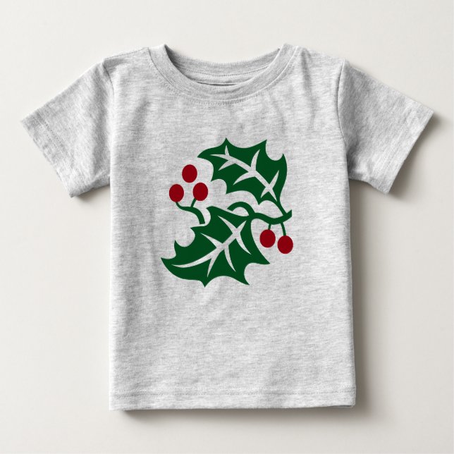 Green Holly and Red Berries Christmas Holiday Baby T-Shirt (Front)