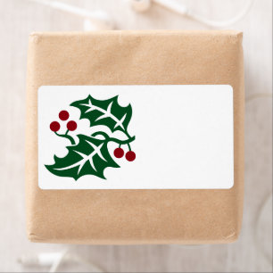 Green Holly and Red Berries Christmas Holiday Label