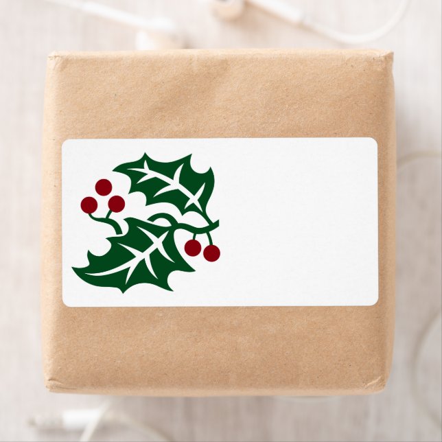 Green Holly and Red Berries Christmas Holiday Label (Insitu)
