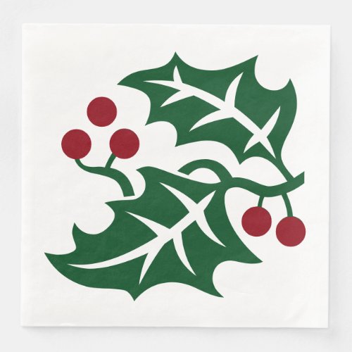 Green Holly and Red Berries Christmas Holiday Paper Dinner Napkins