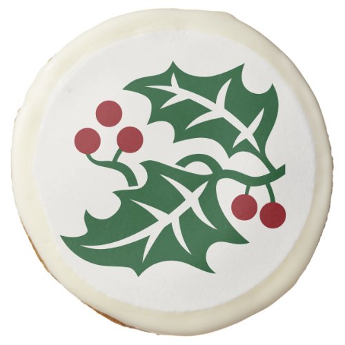 Green Holly and Red Berries Christmas Holiday Sugar Cookie