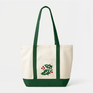 Green Holly and Red Berries Christmas Holiday Tote Bag