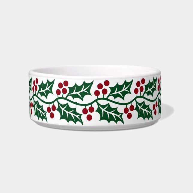 Green Holly and Red Berries Christmas Pattern Bowl (Front)