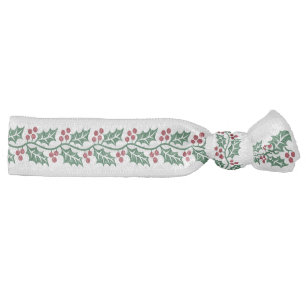 Green Holly and Red Berries Christmas Pattern Elastic Hair Tie
