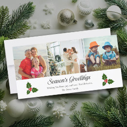 Green holly and red berries photo Christmas card