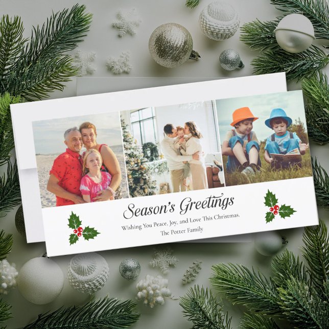 Green holly and red berries photo Christmas card (Creator Uploaded)