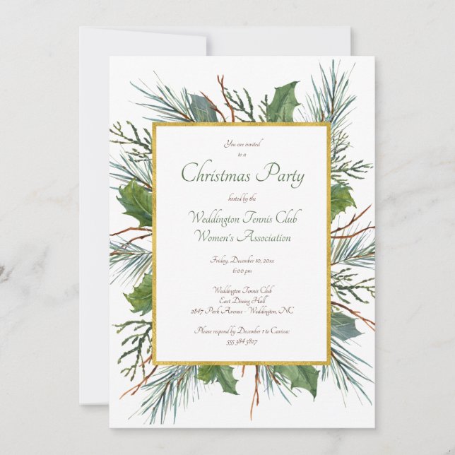 Green Holly Christmas Holiday Party Invitation (Front)