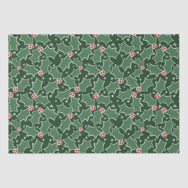 Green Holly Christmas wrapping paper (Front)