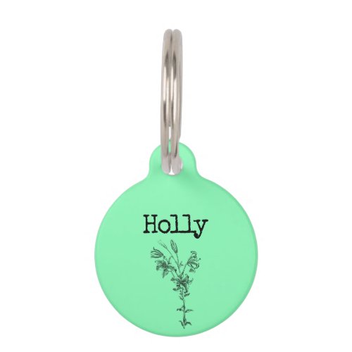 Green Holly Flower Pet ID Tag