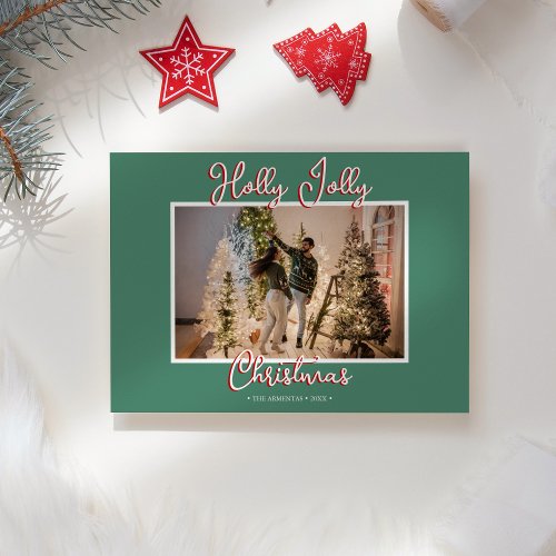 Green Holly Jolly Christmas Photo and Letter Holiday Card