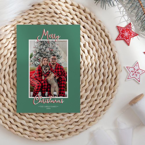 Green Holly Jolly Merry Christmas Family Photo Holiday Card