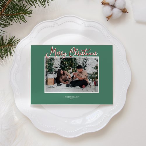 Green Holly Jolly Merry Christmas Photo and Letter Holiday Card