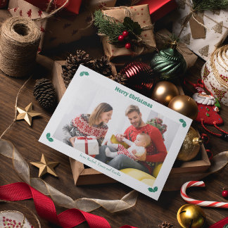 Green Holly Leaves 4 Photos Christmas Letterpress Photo Cards