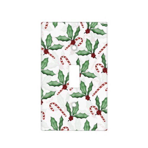 Green Holly Leaves Red Berries Candy Cane Paint Light Switch Cover