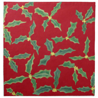 Green Holly Leaves Yellow Flowers Cloth Napkins