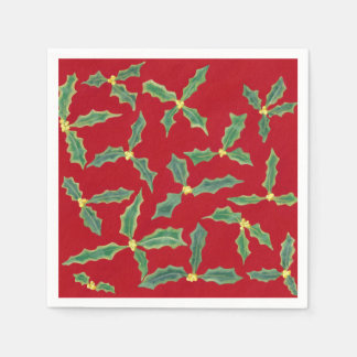 Green Holly Leaves Yellow Flowers Paper Napkins