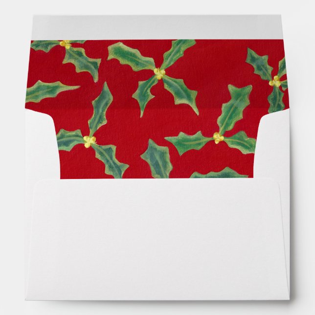 Green Holly Leaves Yellow Flowers Red Envelopes (Back (Bottom))