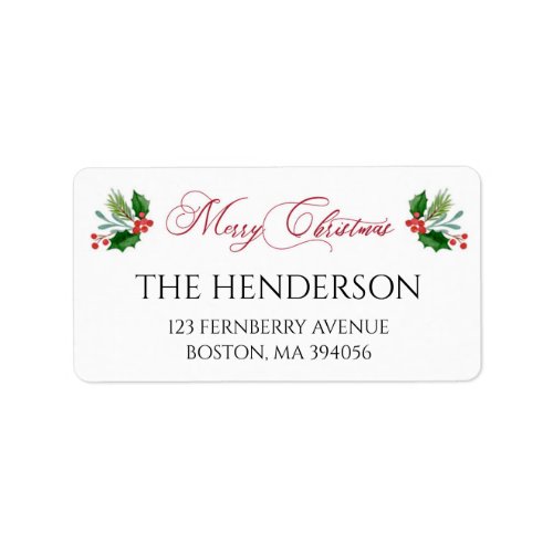 Green Holly Watercolor Botanical Christmas Holiday Label