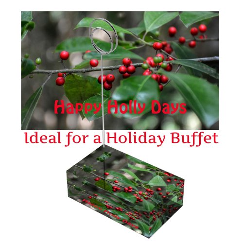 Green Holly with Red Berries Chistmas Holiday Place Card Holder