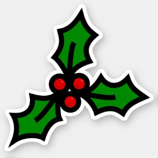 Green Holly with Red Berries Christmas Graphic Sticker