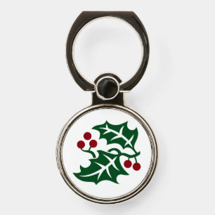 Green Holly with Red Berries Christmas Theme Phone Ring Stand