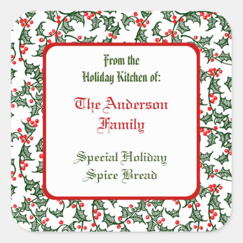 Green Holly with Red Berries Custom Baking Sticker