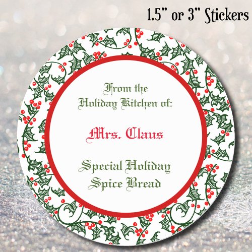 Green Holly with Red Berries Custom Baking Sticker